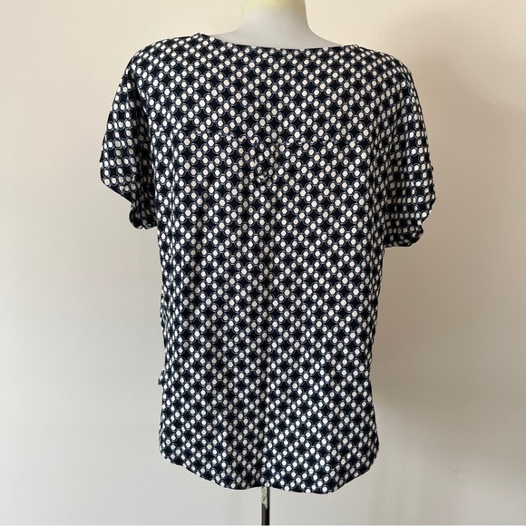 Next UK Printed Blouse Top Short Sleeve Shirt Polka Dot Geometric Pattern Sz 10 - Picture 2 of 14